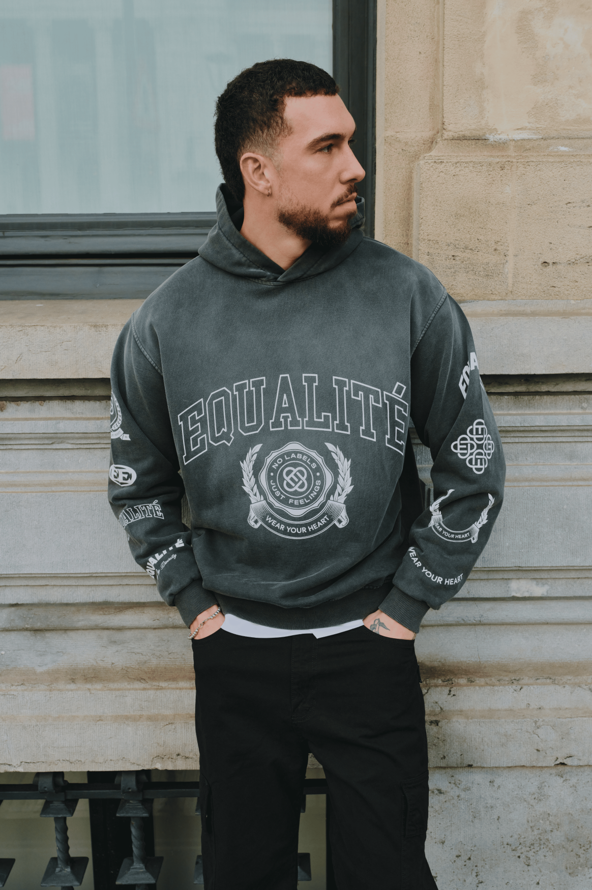 COLLEGE OVERSIZED HOODIE | BLACK WASHED