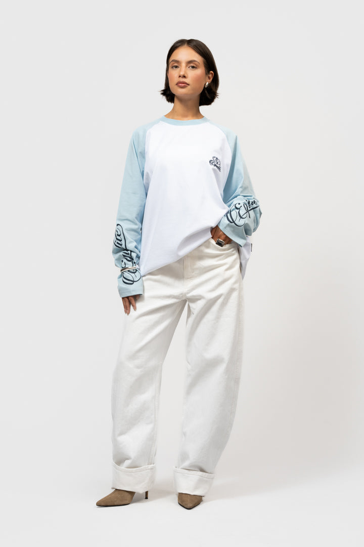 JETT RAGLAN LONGSLEEVE TEE | OFF-WHITE & LIGHT BLUE
