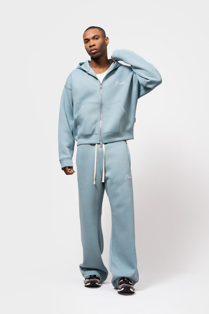 YUKI OVERSIZED SCUBA FULL ZIP HOODIE | WASHED LIGHT BLUE