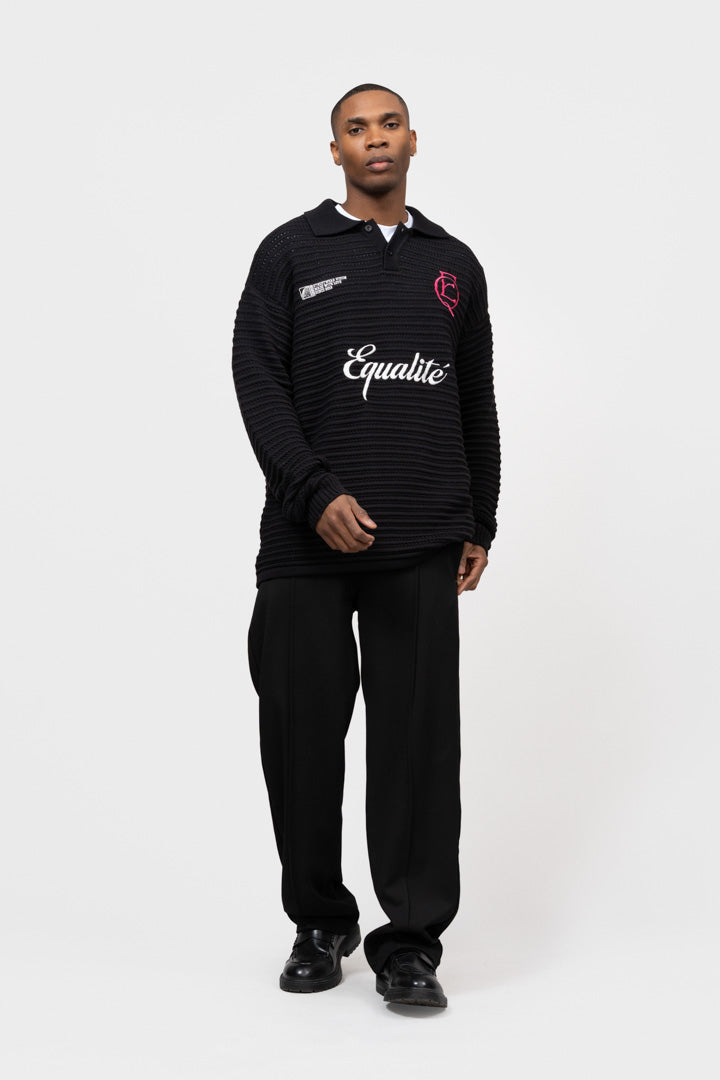 HERITAGE RIB KNIT POLO | BLACK