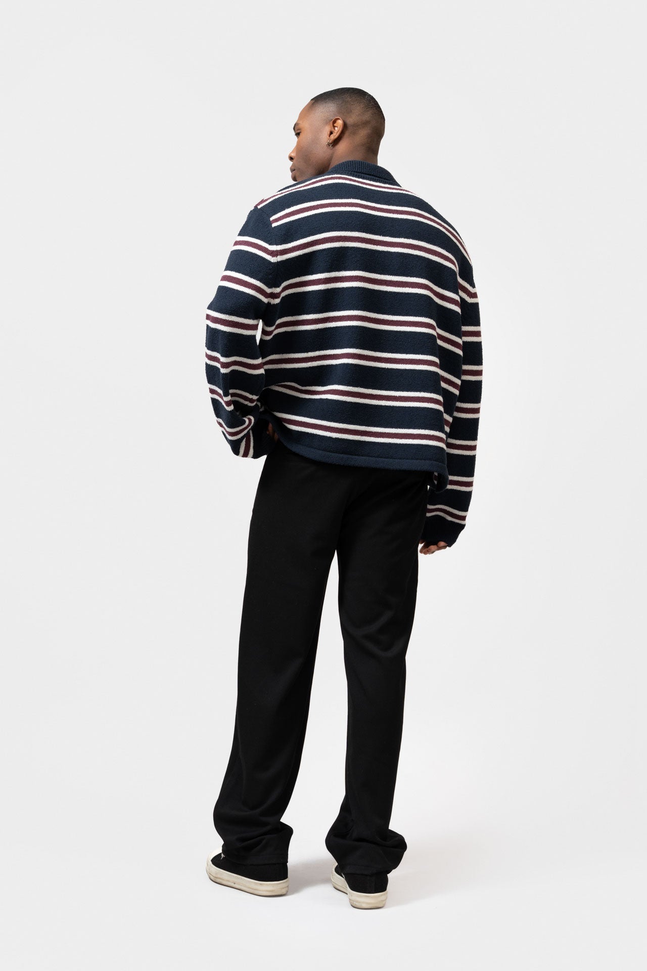FINN KNIT POLO | Striped Navy/Aubergine/White