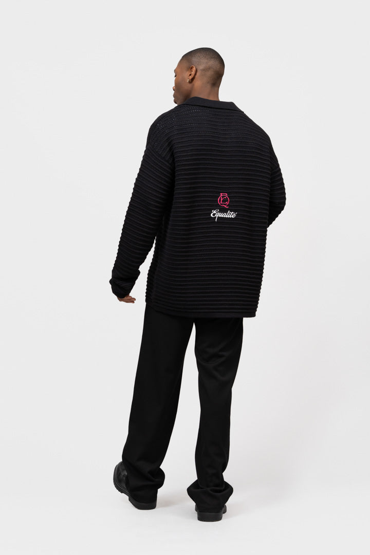 HERITAGE RIB KNIT POLO | BLACK