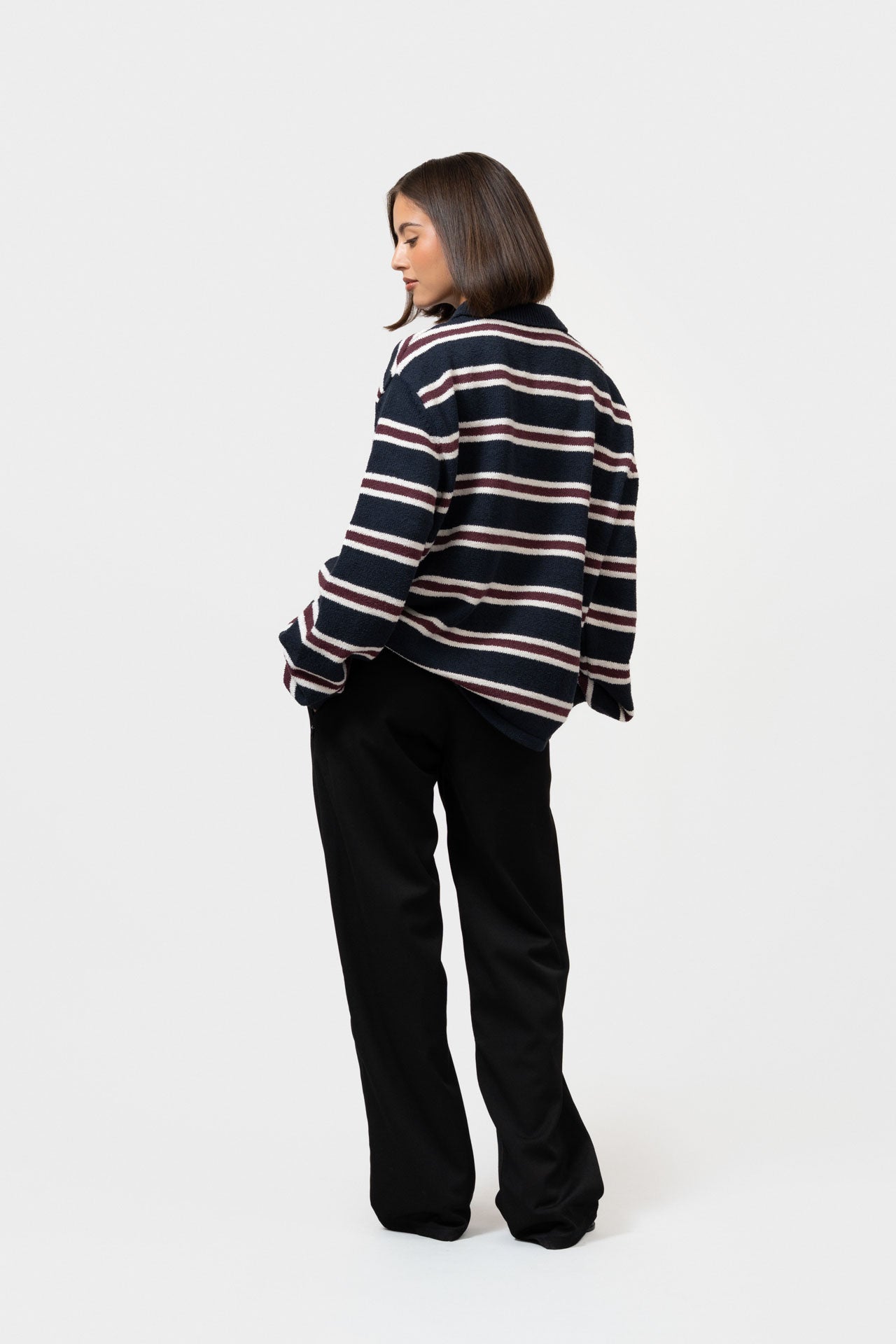 FINN KNIT POLO | Striped Navy/Aubergine/White