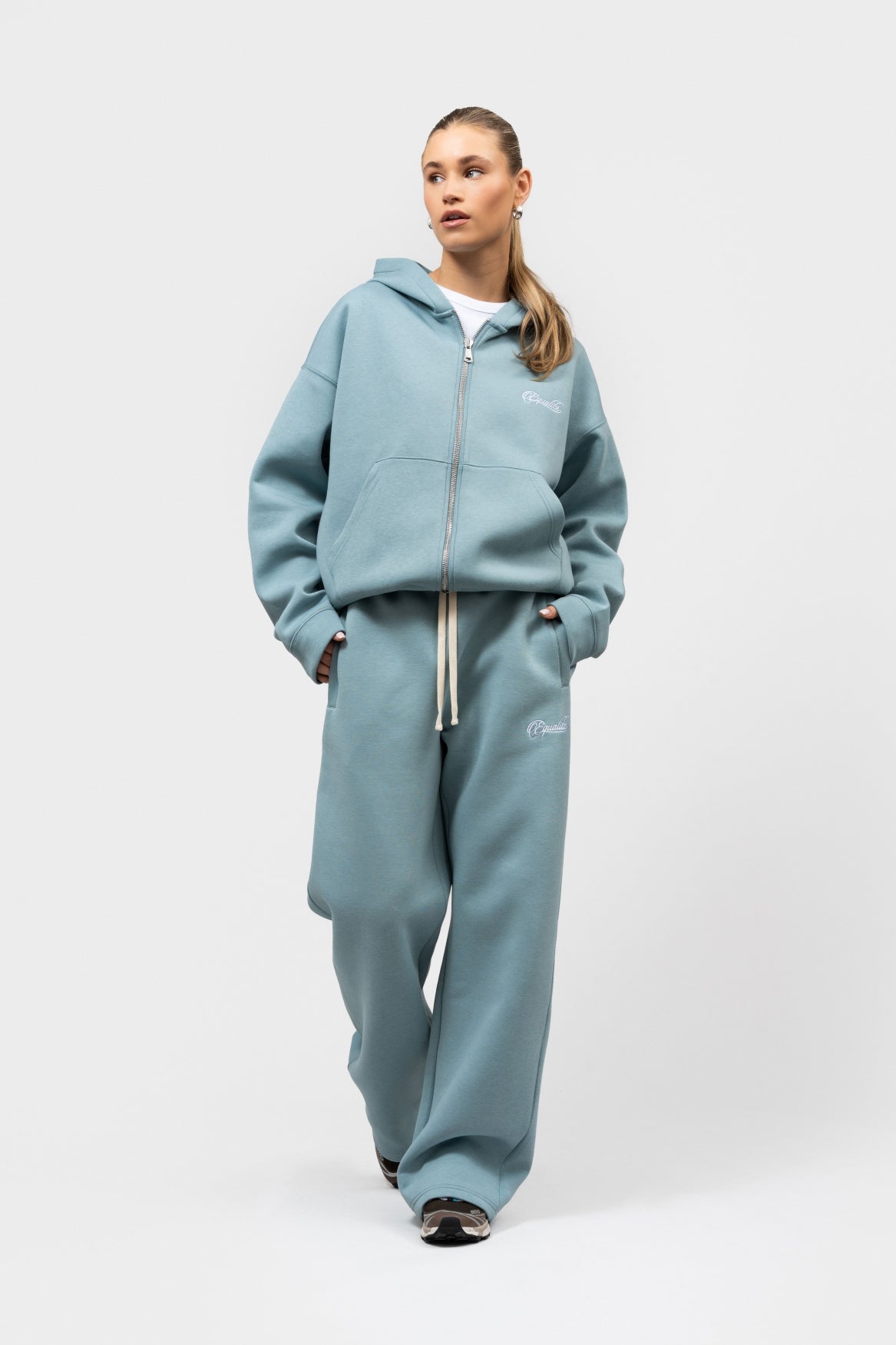 YUKI OVERSIZED SCUBA FULL ZIP HOODIE | WASHED LIGHT BLUE