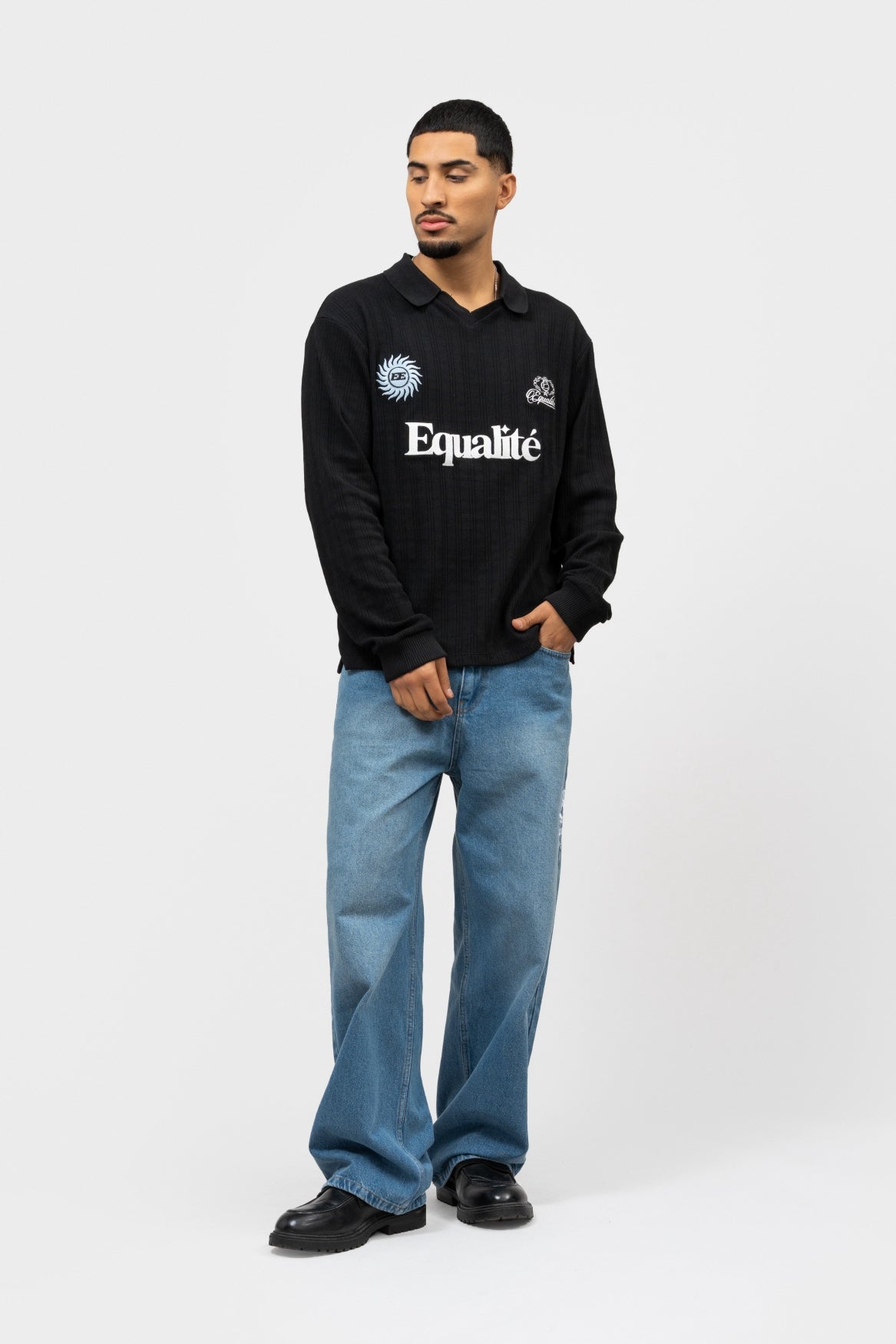 ASH KNIT LONGSLEEVE POLO | BLACK