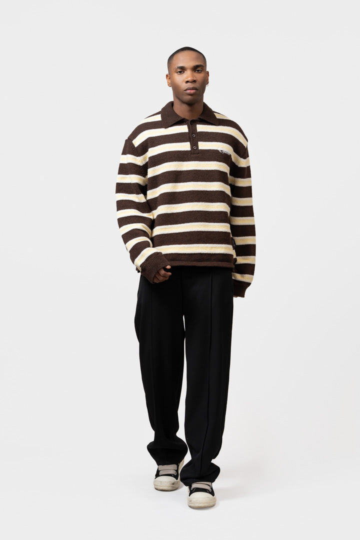 FINN KNIT POLO | STRIPED BROWN/YELLOW/WHITE
