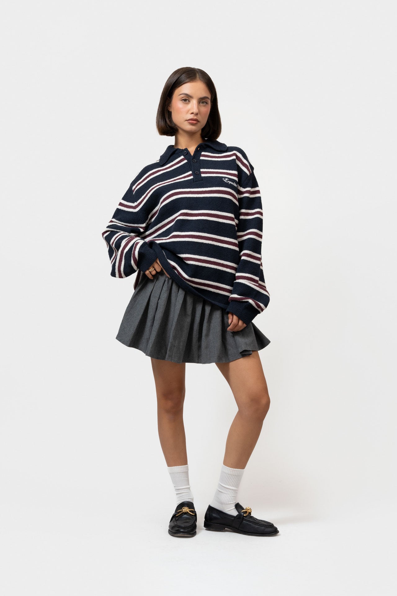 FINN KNIT POLO | Striped Navy/Aubergine/White