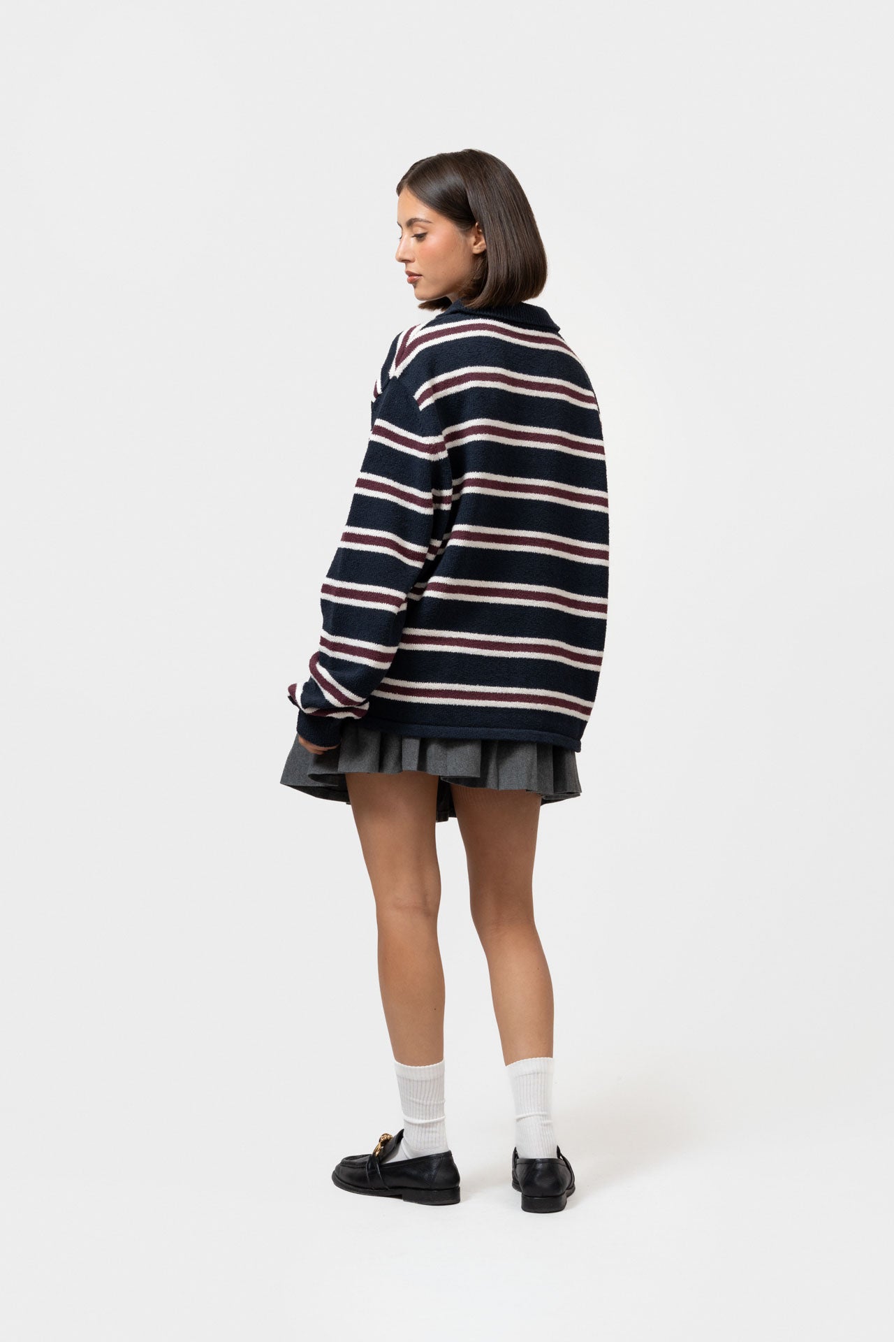 FINN KNIT POLO | Striped Navy/Aubergine/White