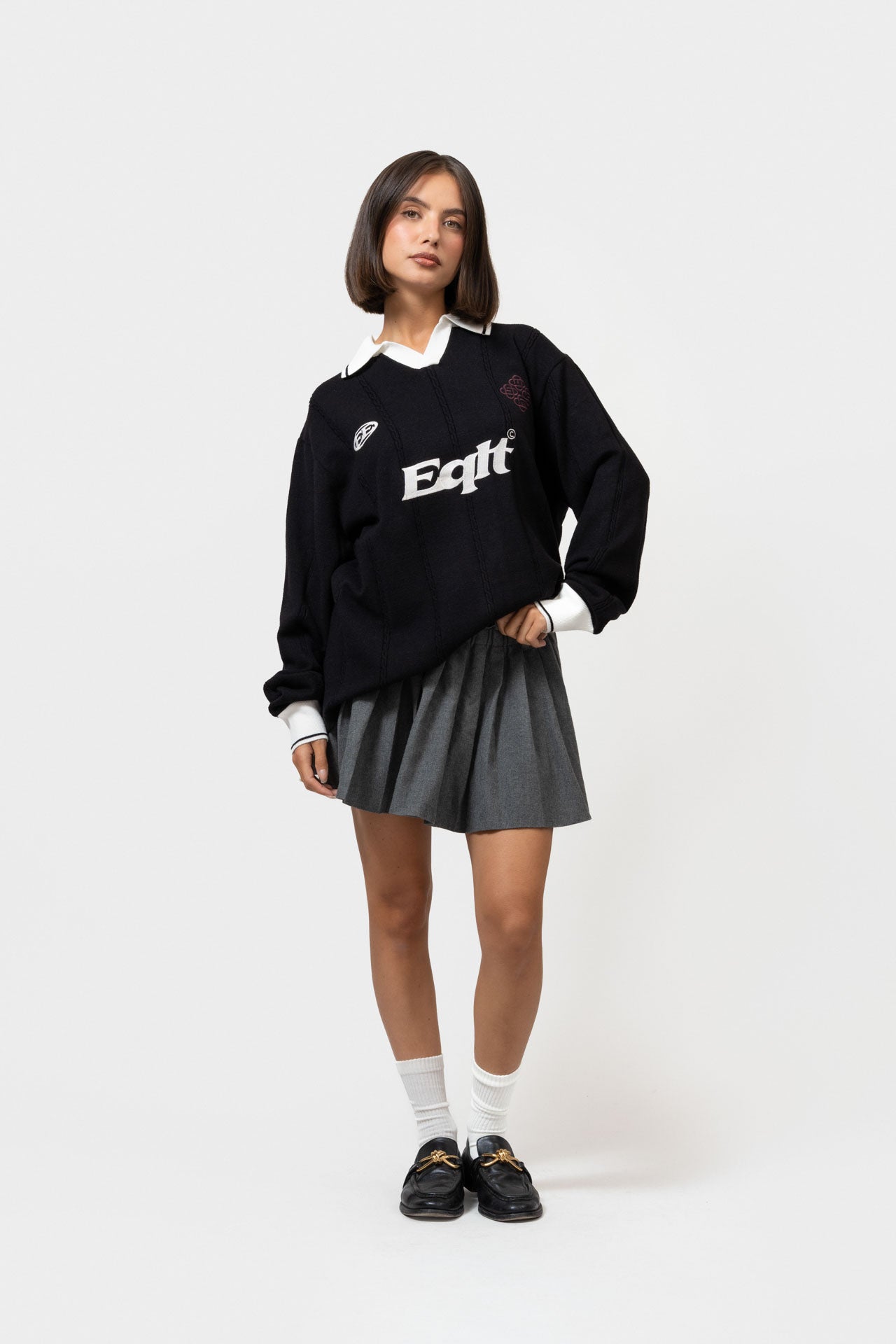 KNIT JERSEY LONGSLEEVE POLO | BLACK