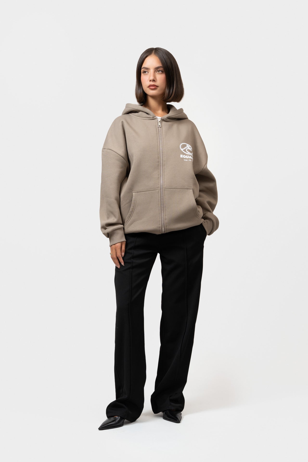 ARID OVERSIZED FULL ZIP HOODIE | TAUPE