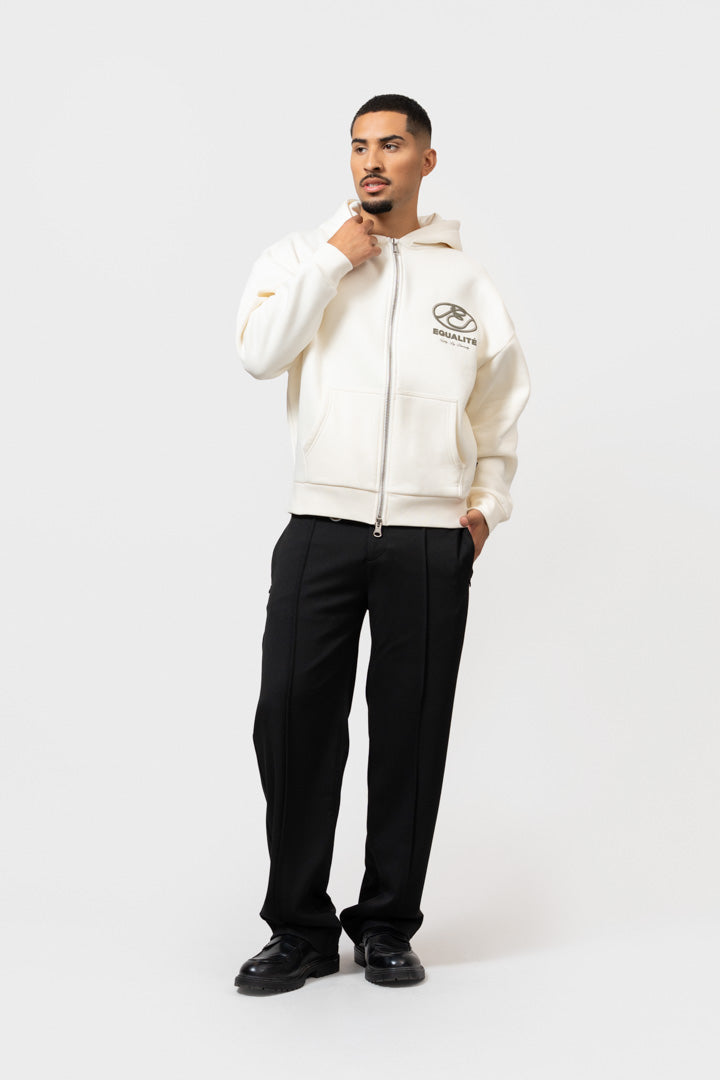 ARID OVERSIZED FULL ZIP HOODIE | OFF WHITE & TAUPE