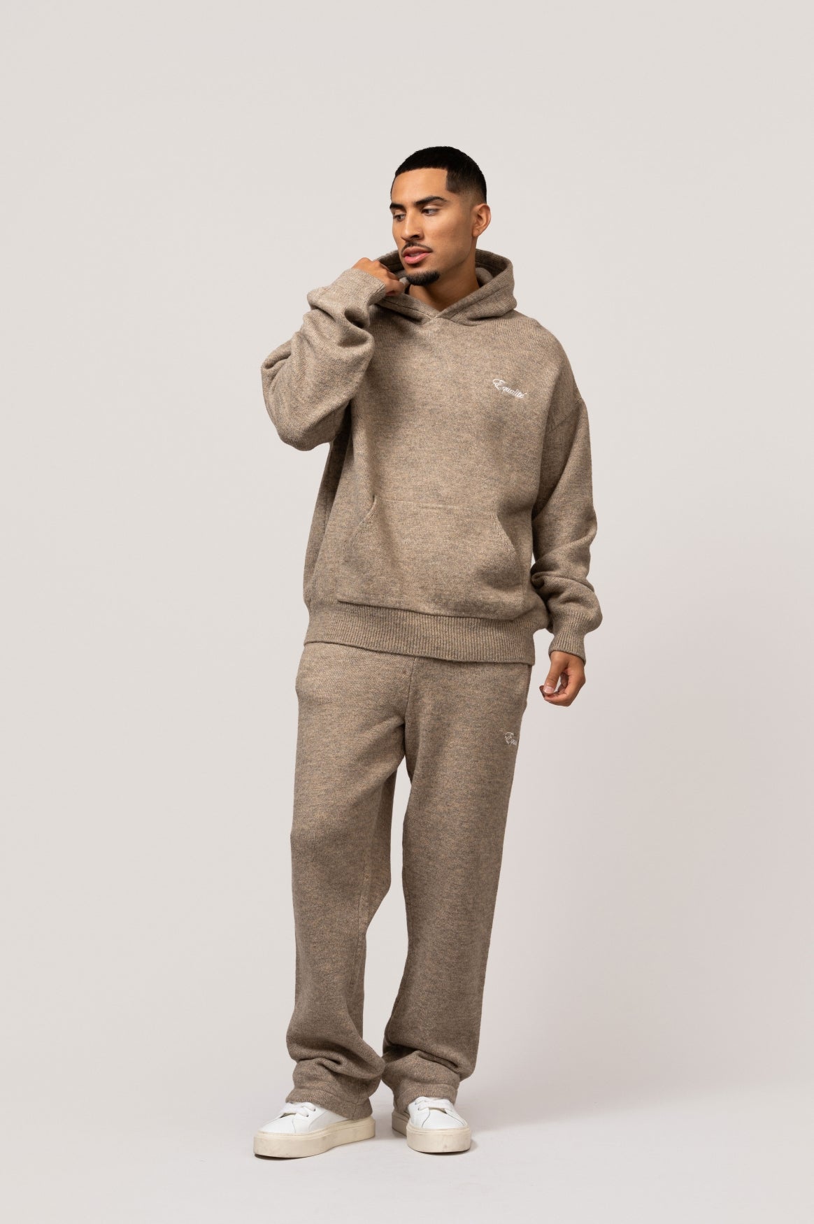 FLUFFY KNIT HOODIE | TAUPE