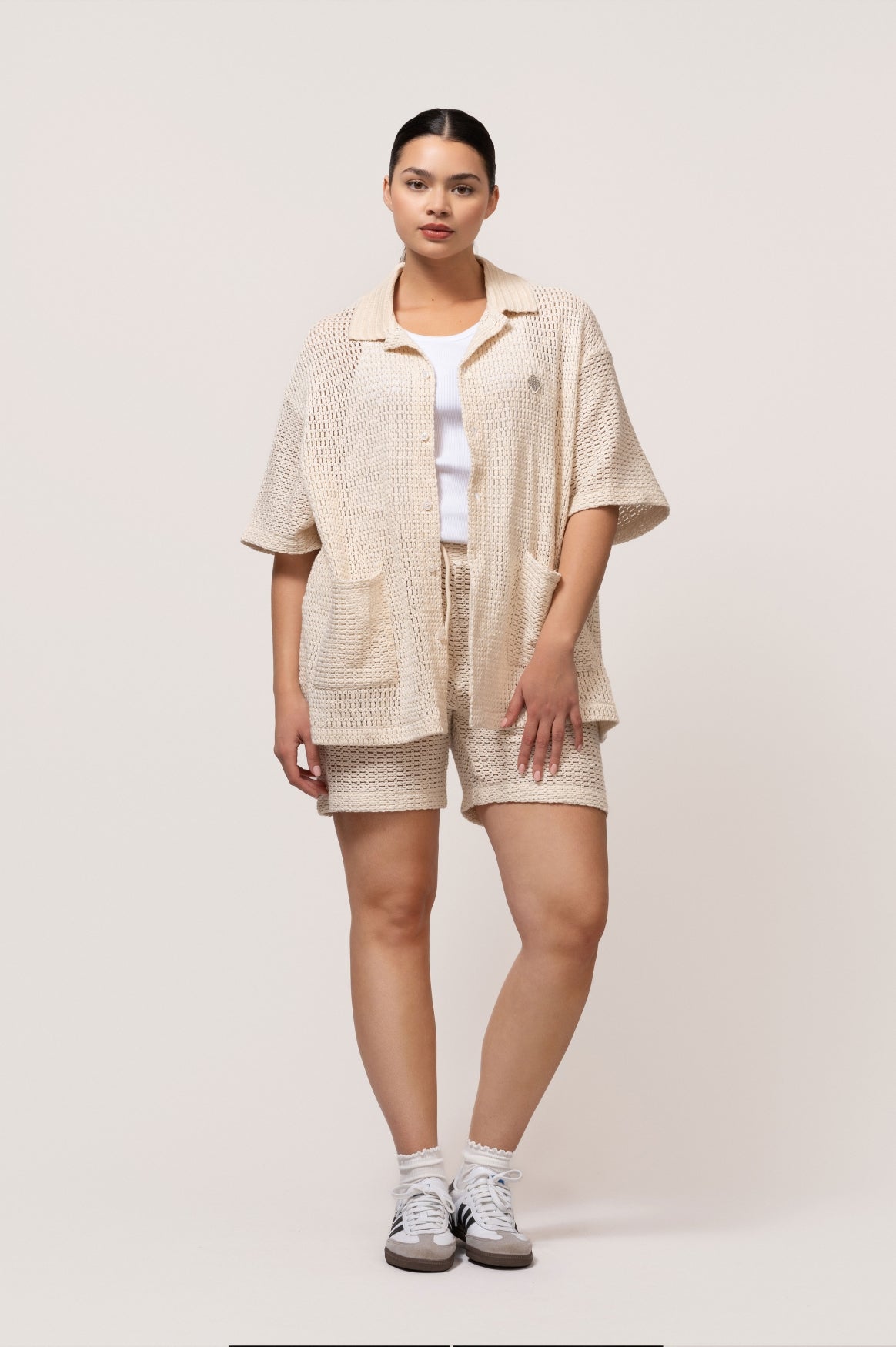 LYRA KNITTED CROCHED SHIRT | OFF-WHITE