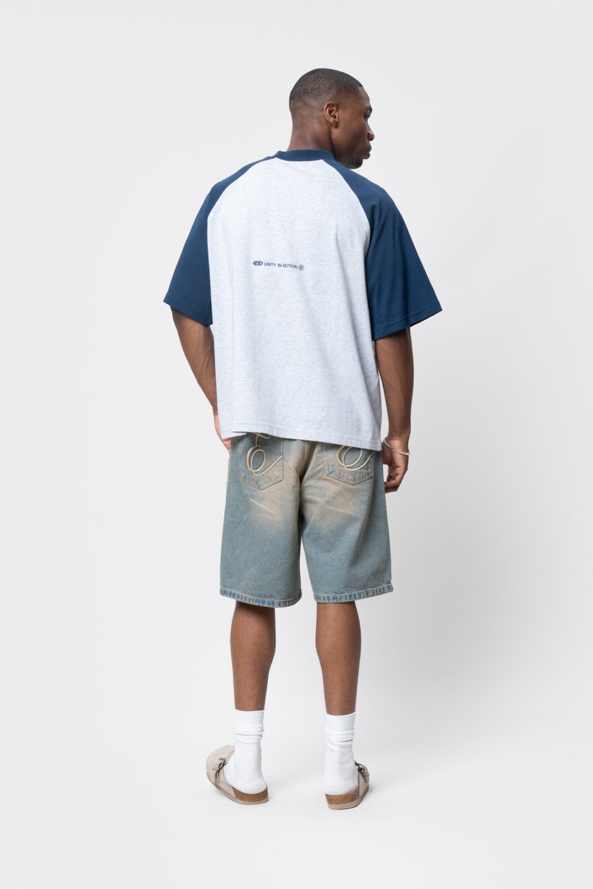 CELESTE RAGLAN BOXY TEE | MELANGE GREY & NAVY