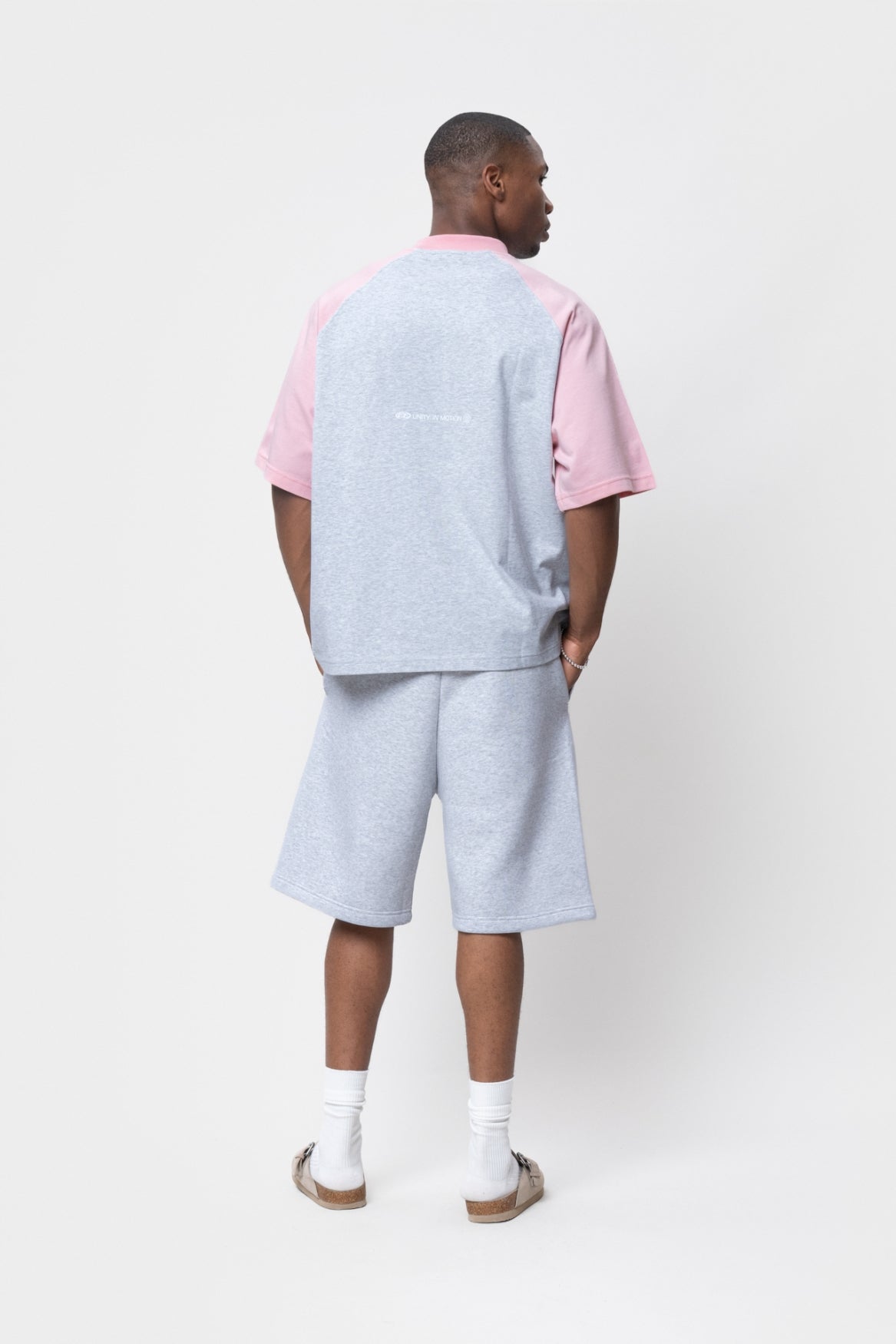 CELESTE RAGLAN BOXY TEE | MELANGE GREY & SOFT PINK