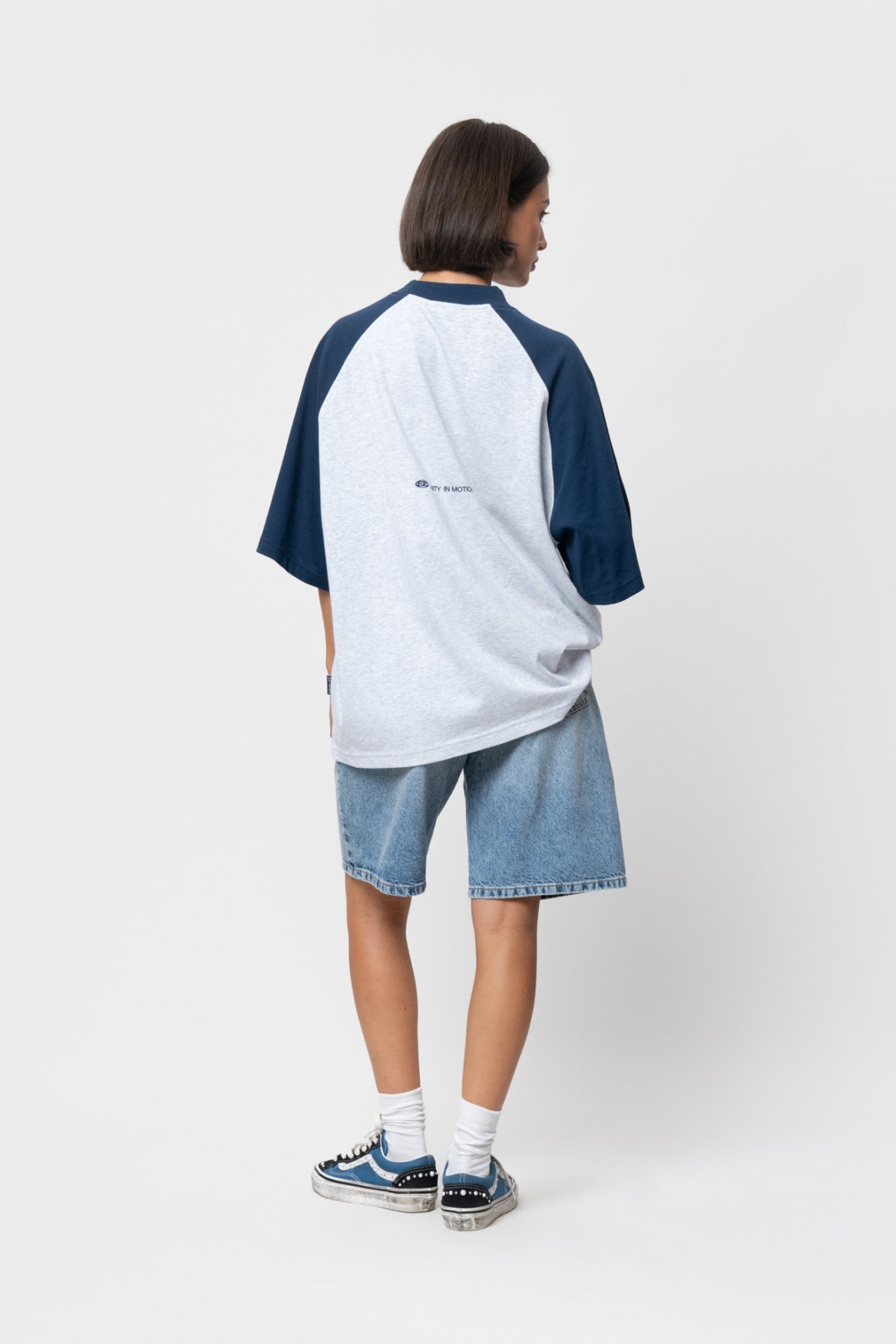 CELESTE RAGLAN BOXY TEE | MELANGE GREY & NAVY