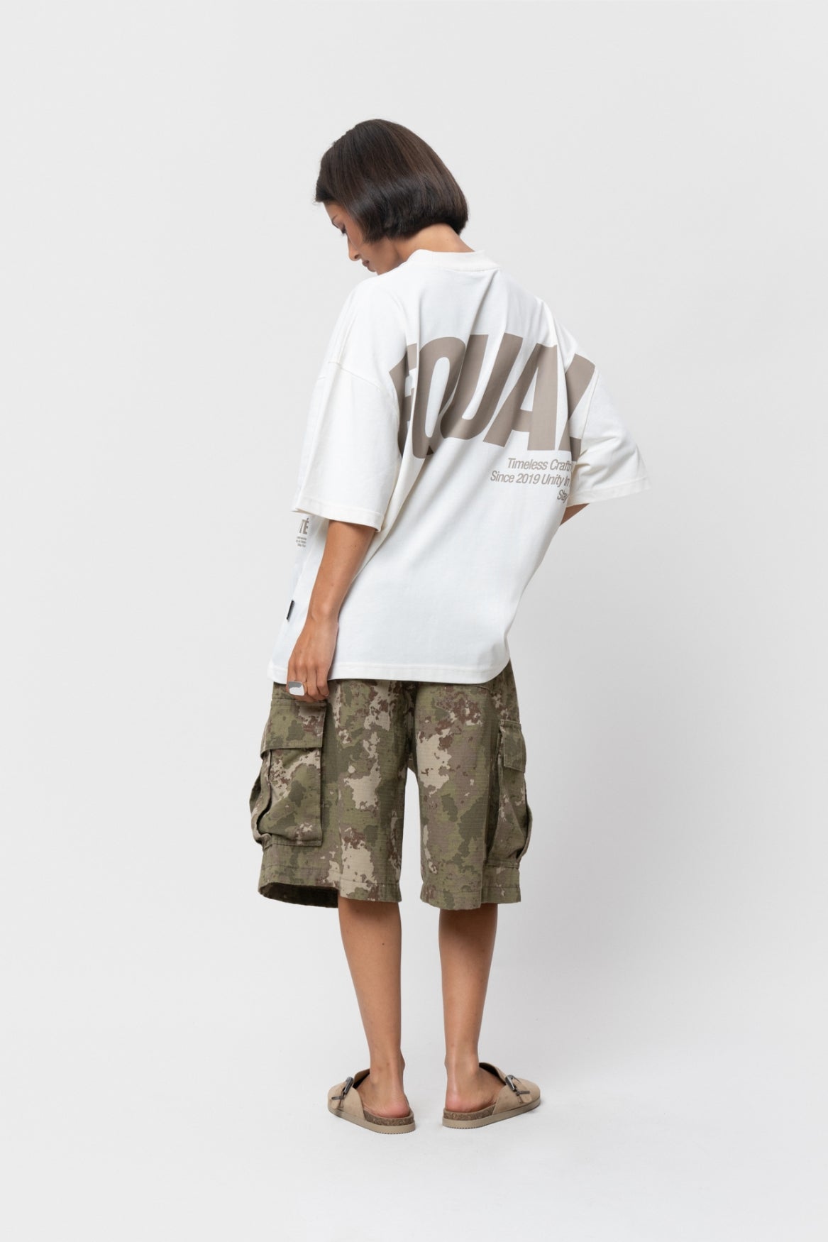 ELIA BOXY TEE | OFF-WHITE & TAUPE