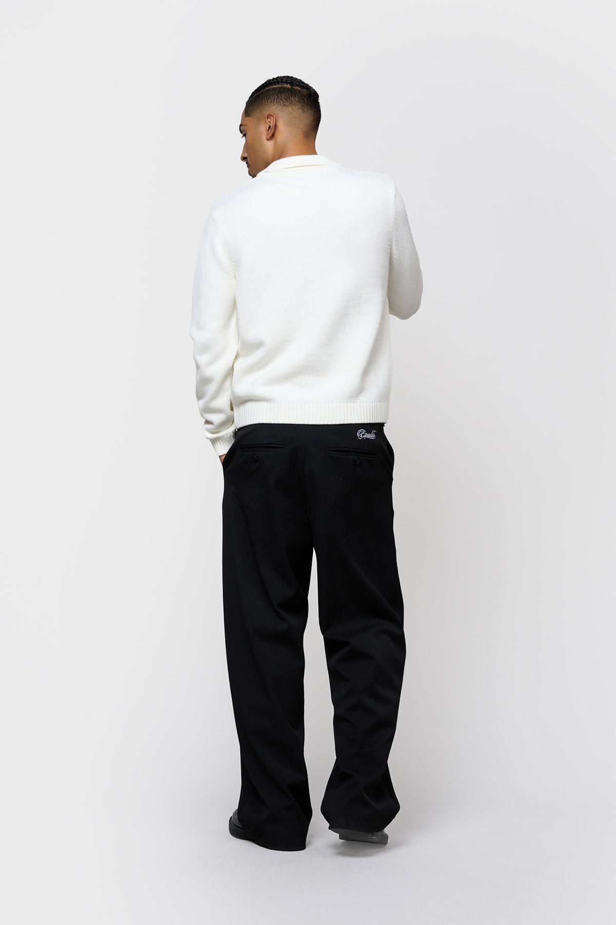 KNIT POLO QUARTER ZIP SWEATER | OFF-WHITE