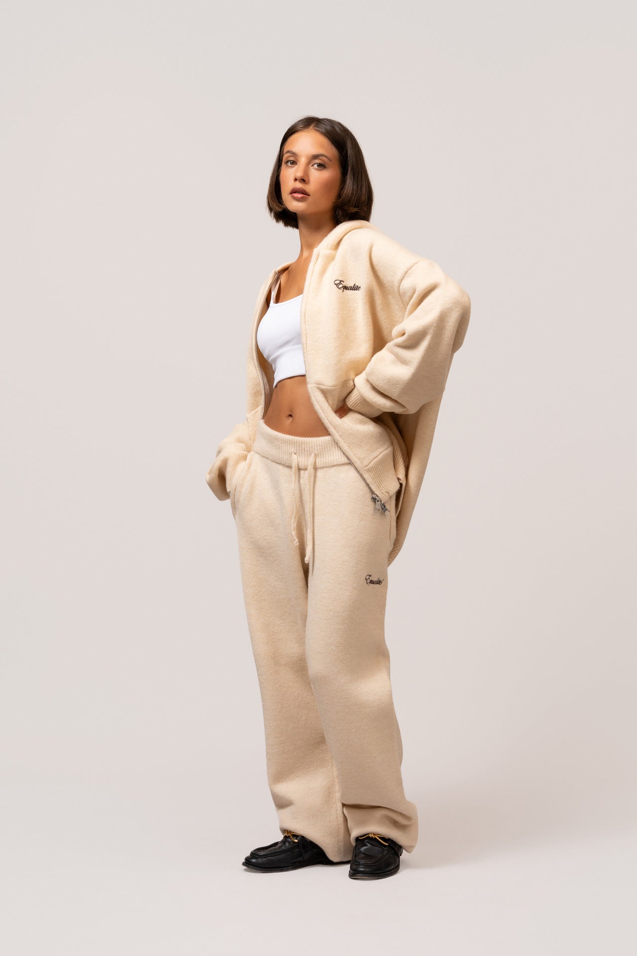 FLUFFY KNIT FULL ZIP HOODIE | OFF-WHITE