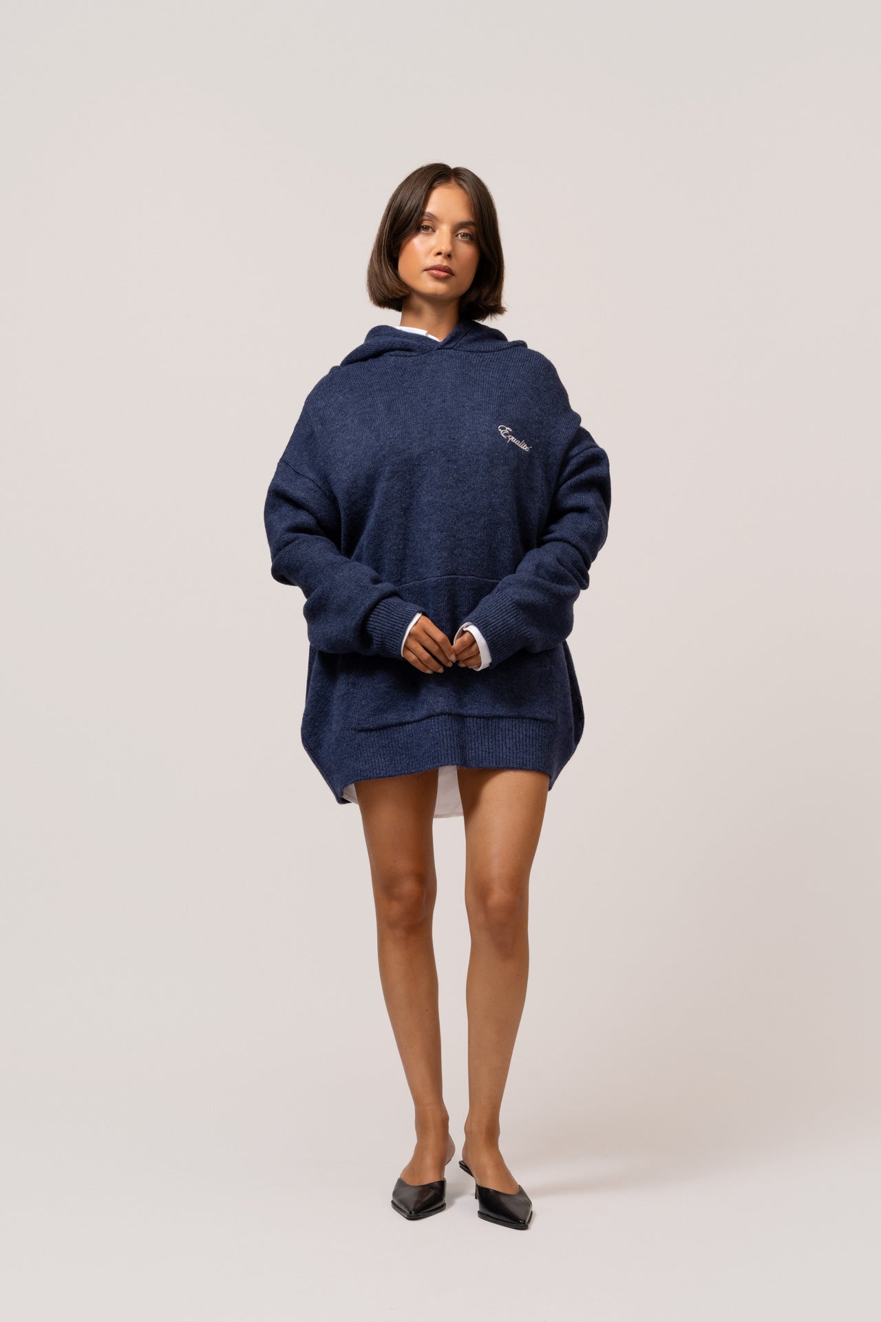 FLUFFY KNIT HOODIE | NAVY
