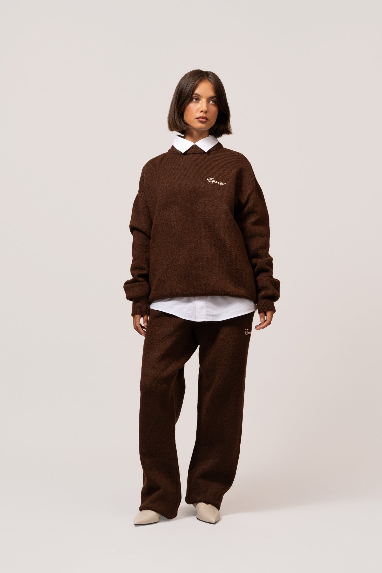 FLUFFY KNIT SWEATER | BROWN