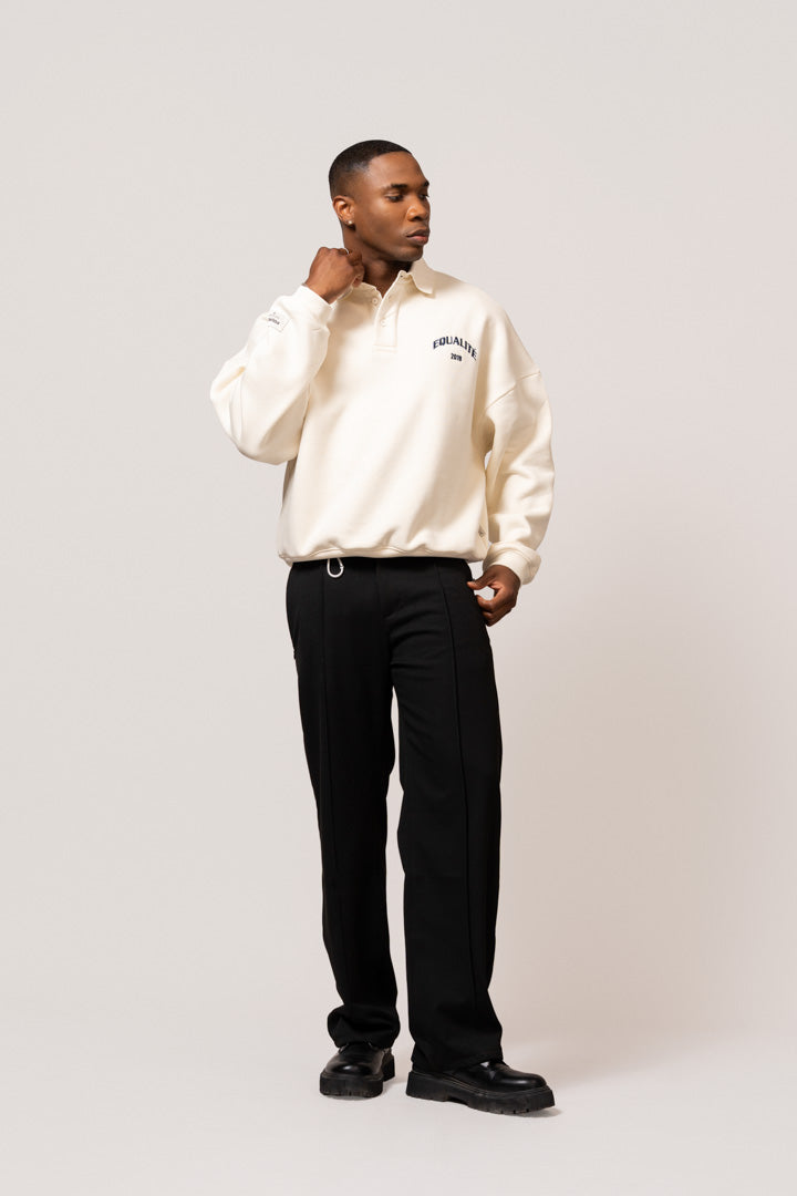 VARSITY POLO SWEATER | OFF-WHITE & NAVY