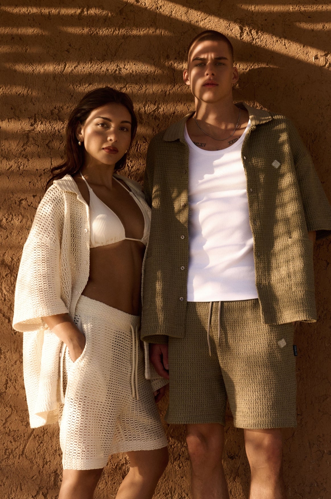 LYRA KNITTED CROCHED SHORTS | TAUPE