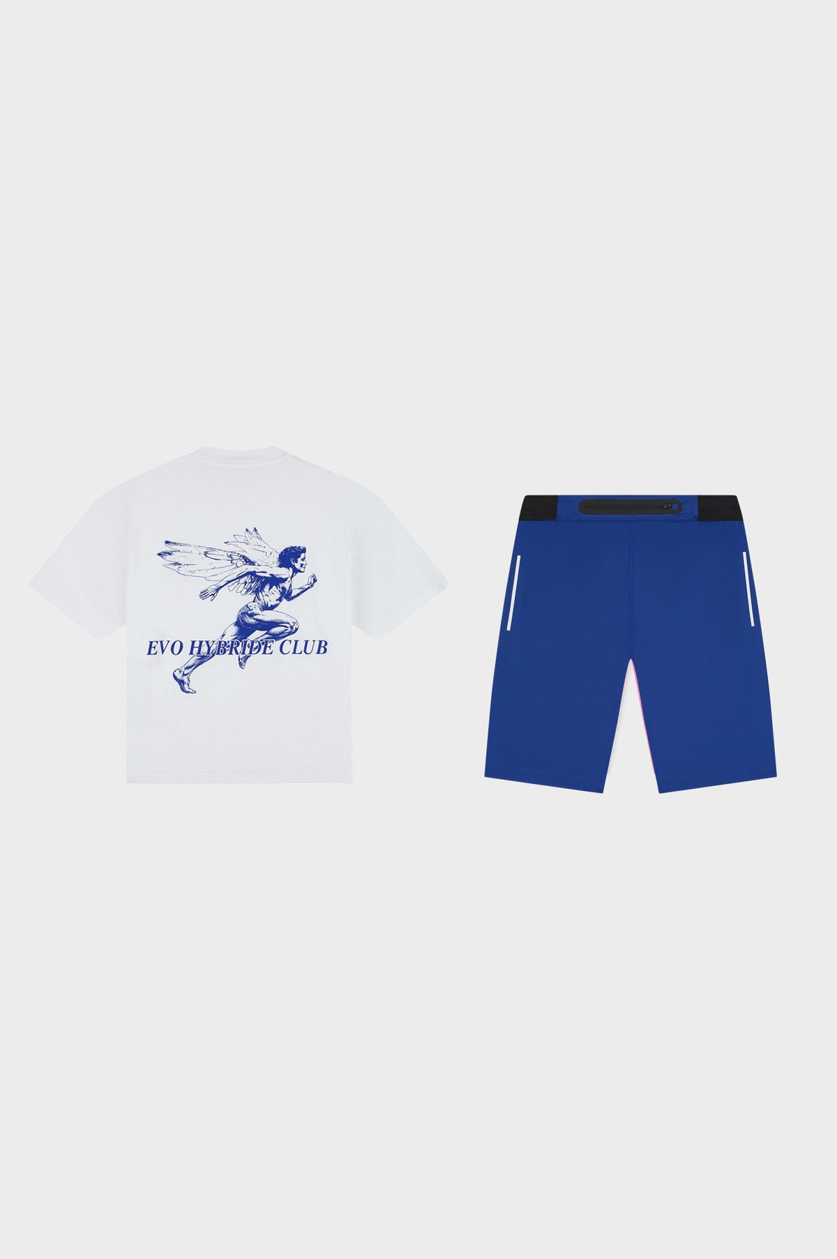 HYBRIDE BOXY TEE TIGHT SHORTS SET | WHITE & BLUE