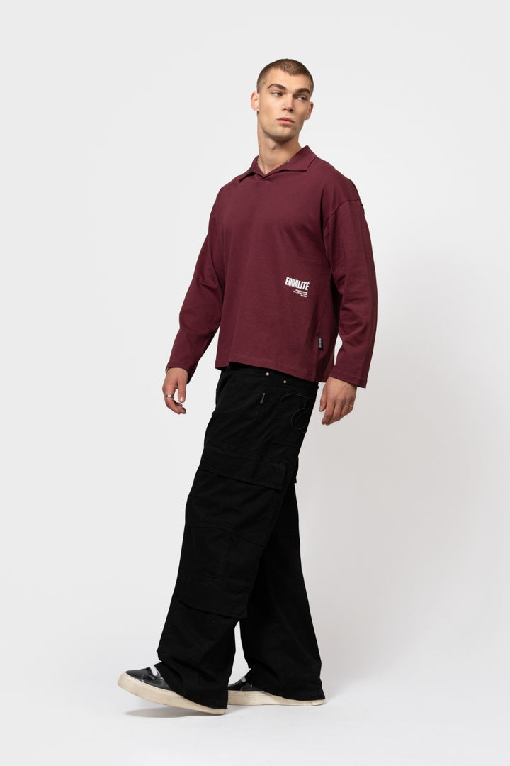 ELIA LONGSLEEVE POLO | BURGUNDY & WHITE