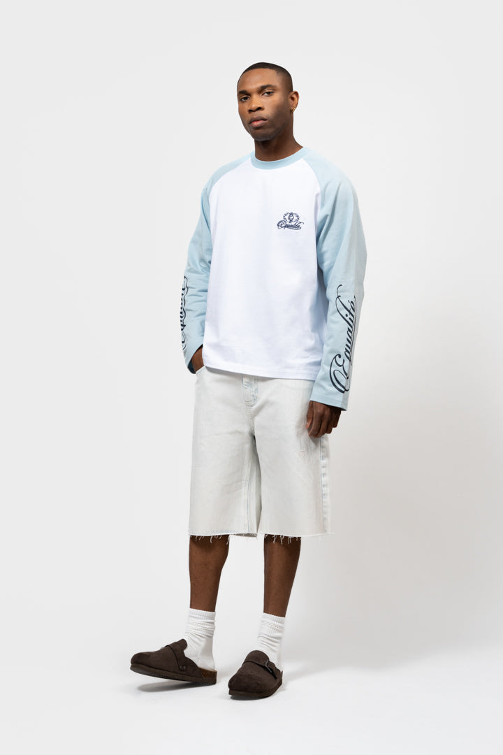 JETT RAGLAN LONGSLEEVE TEE | OFF-WHITE & LIGHT BLUE