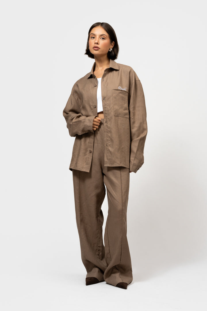 REMY LINEN LONGSLEEVE SHIRT | TAUPE