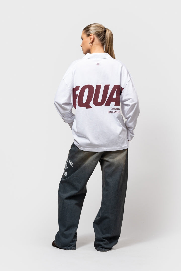ELIA LONGSLEEVE POLO | WHITE & BURGUNDY