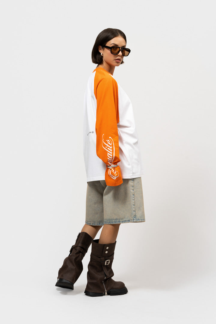 JETT RAGLAN LONGSLEEVE TEE | OFF-WHITE & ORANGE