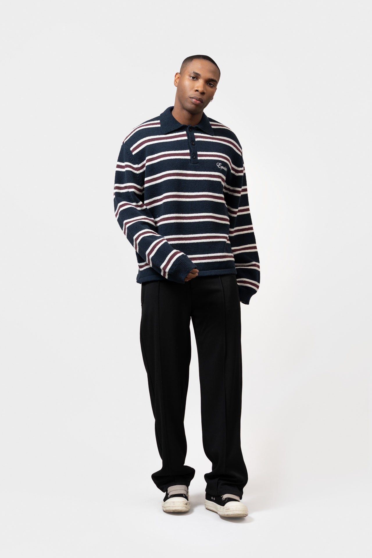 FINN KNIT POLO | Striped Navy/Aubergine/White