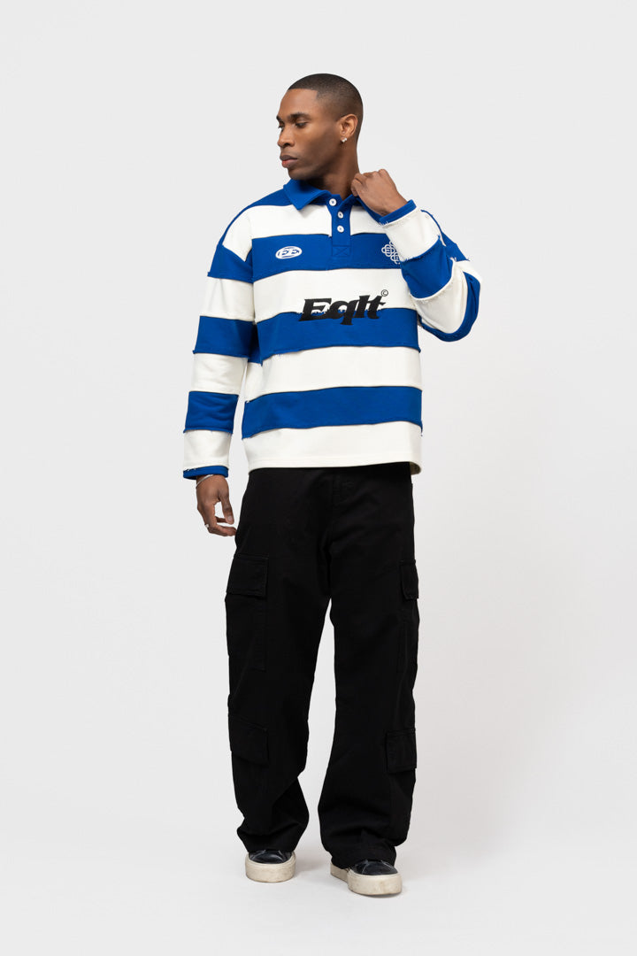 STRIPE JERSEY POLO | OFF-WHITE & BLUE