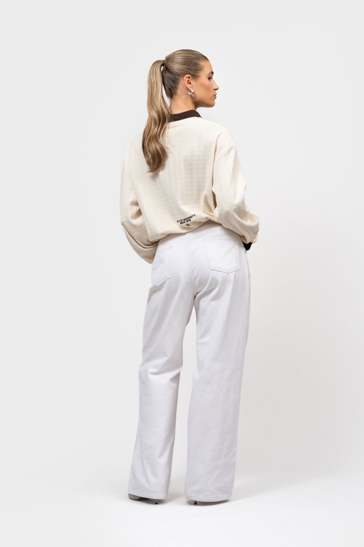 ASH KNIT LONGSLEEVE POLO | OFF-WHITE & BROWN