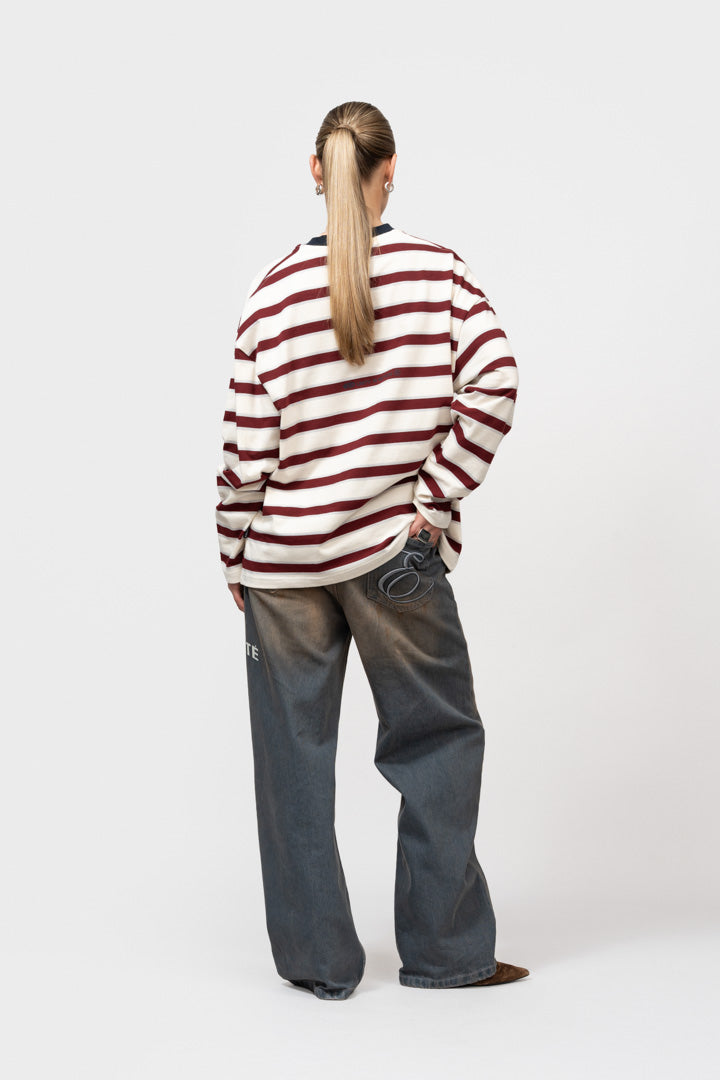 CELESTE STRIPED LONGSLEEVE TEE | OFF-WHITE & BURGUNDY