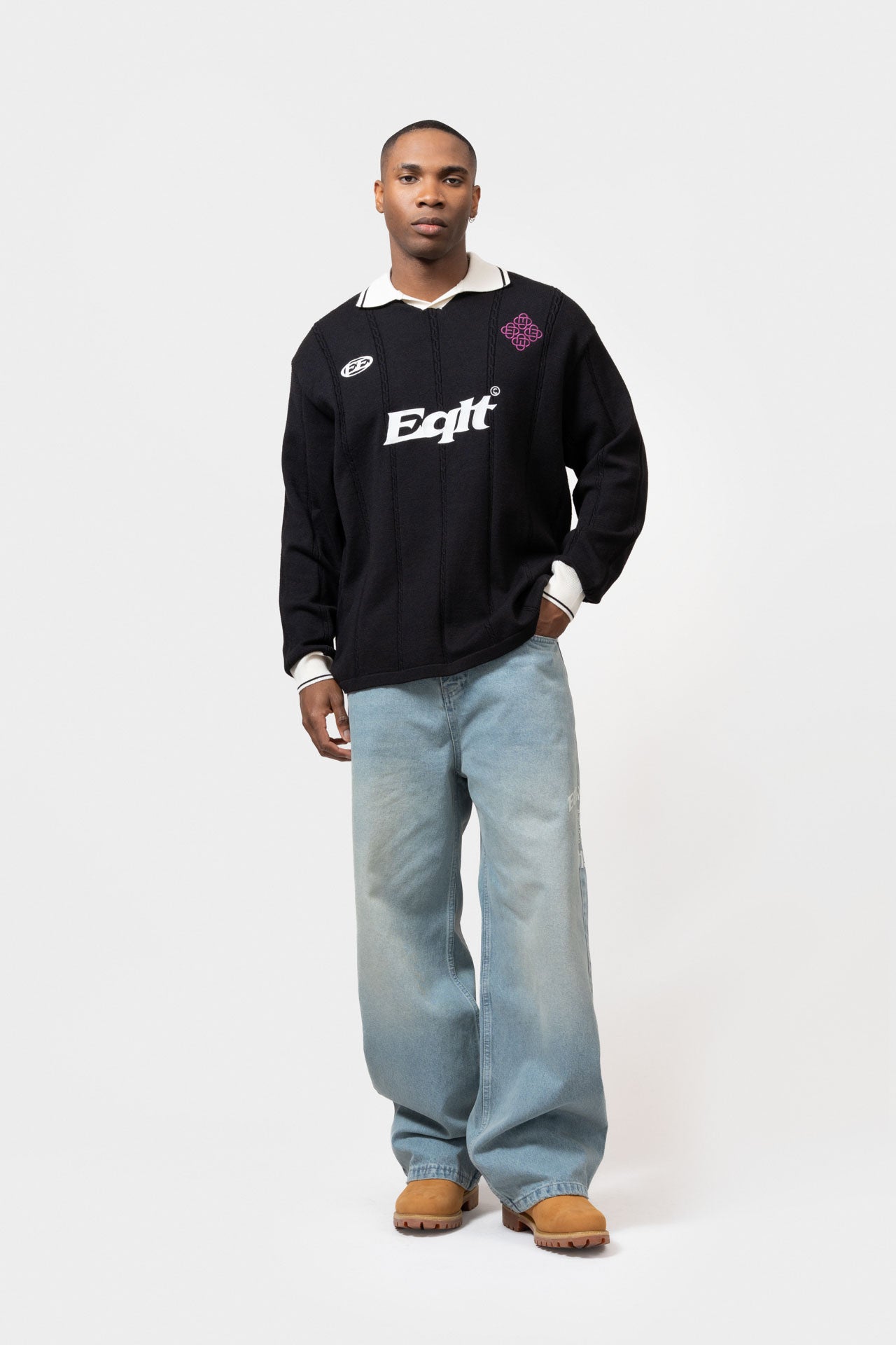 KNIT JERSEY LONGSLEEVE POLO | BLACK