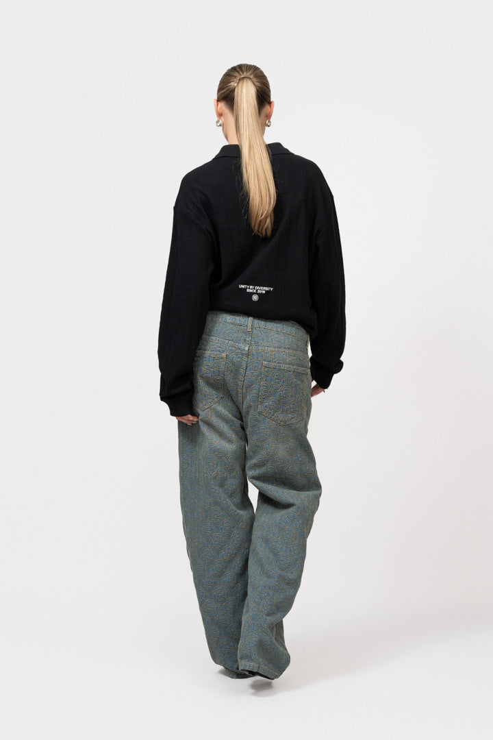 ASH KNIT LONGSLEEVE POLO | BLACK