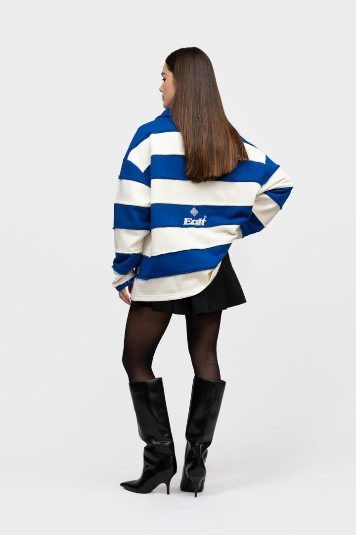 STRIPE JERSEY POLO | OFF-WHITE & BLUE