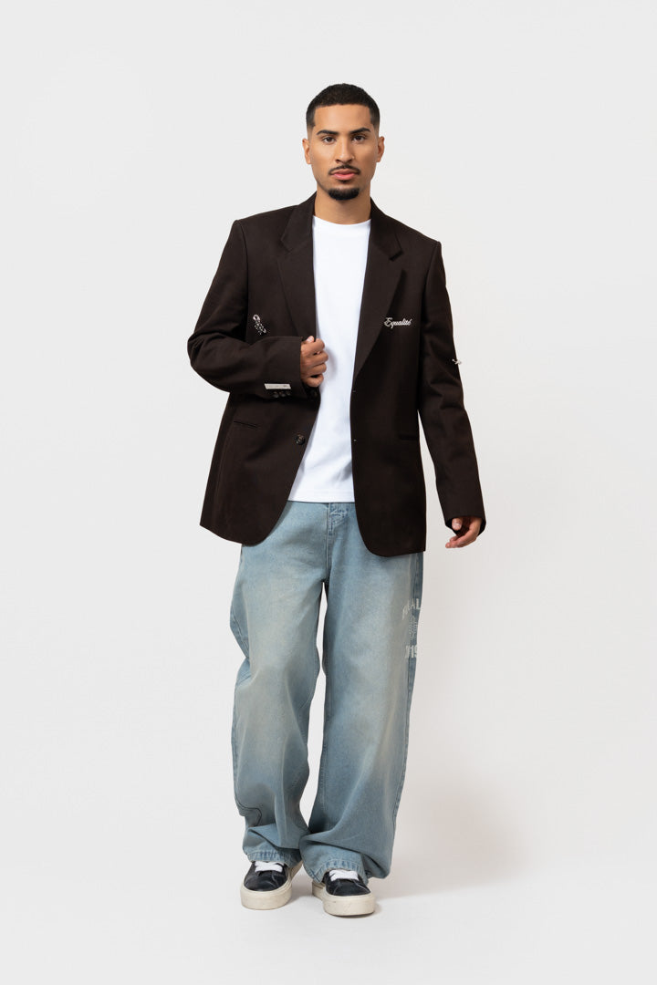 BROOCHED OVERSIZED BLAZER | BROWN