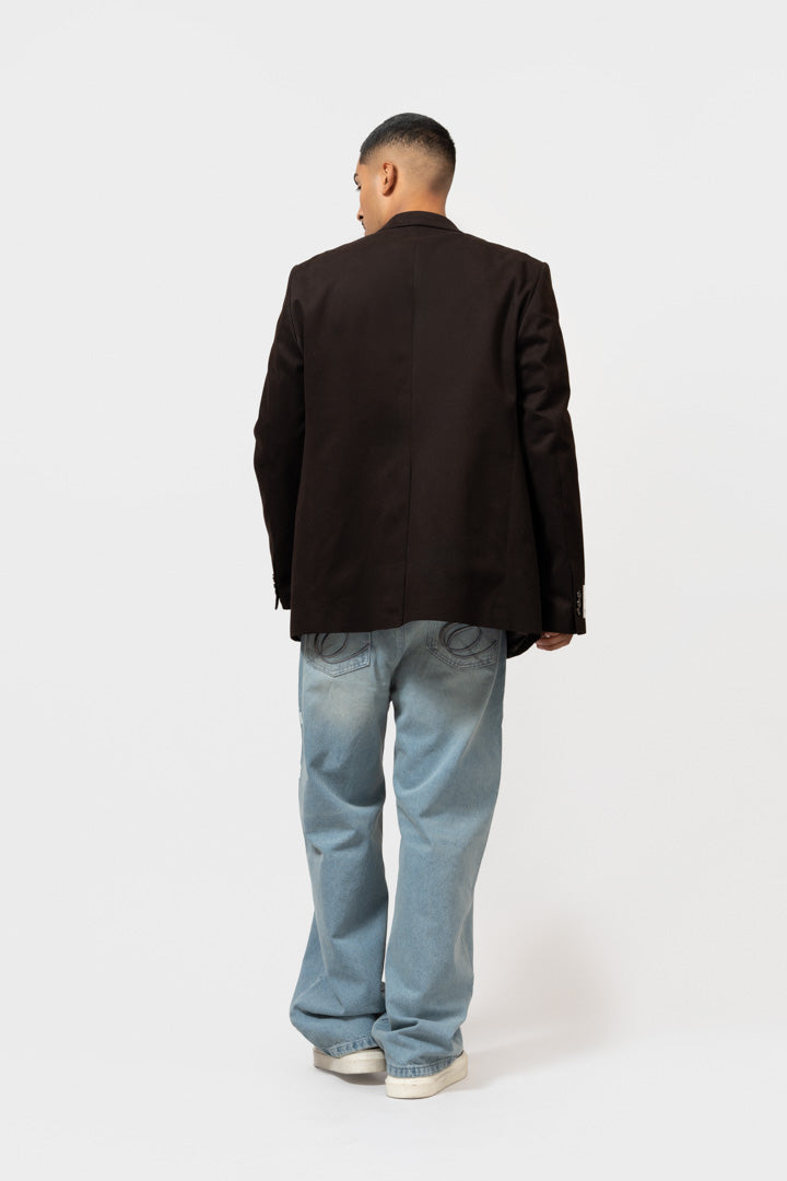 BROOCHED OVERSIZED BLAZER | BROWN