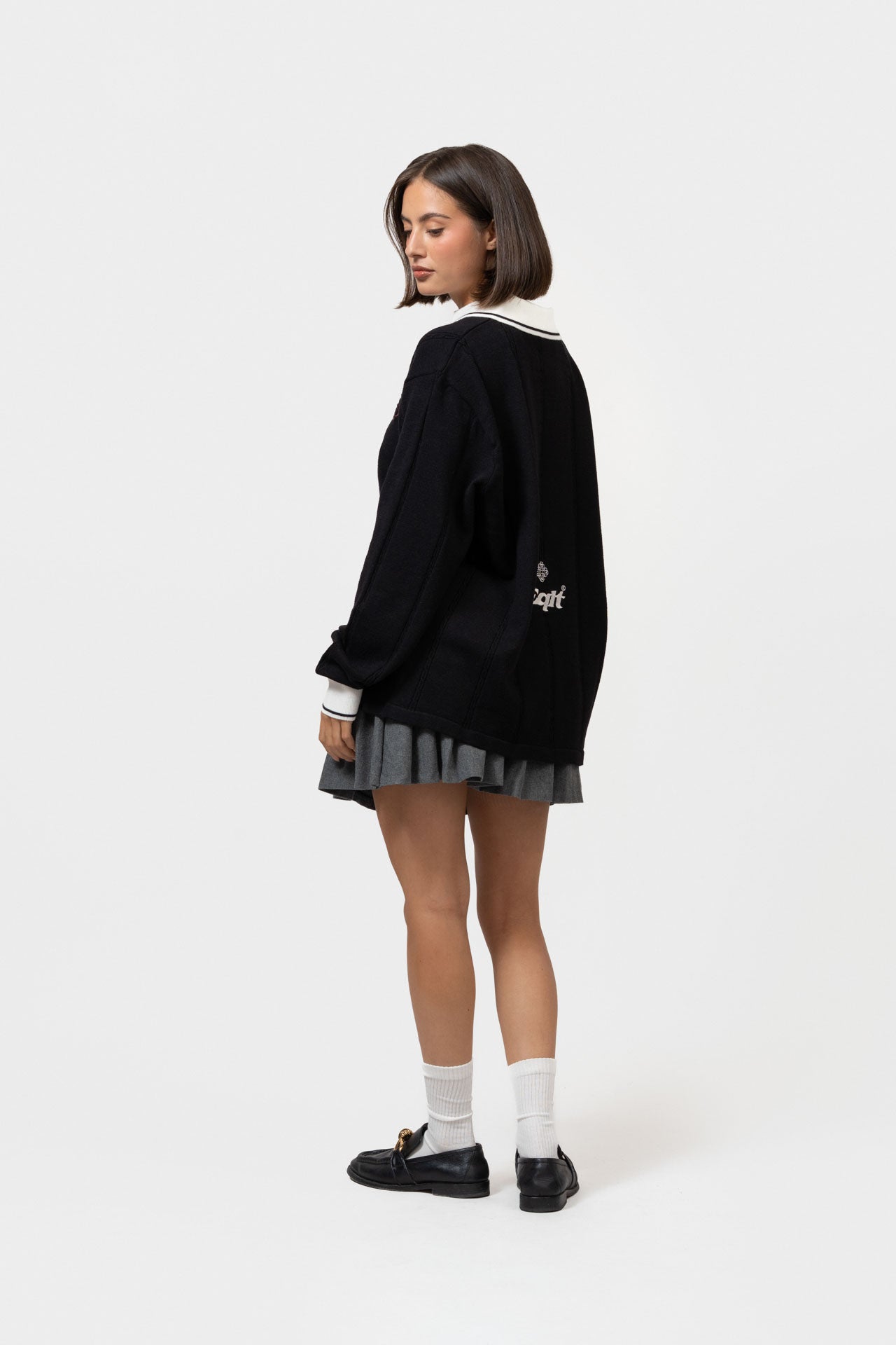 KNIT JERSEY LONGSLEEVE POLO | BLACK