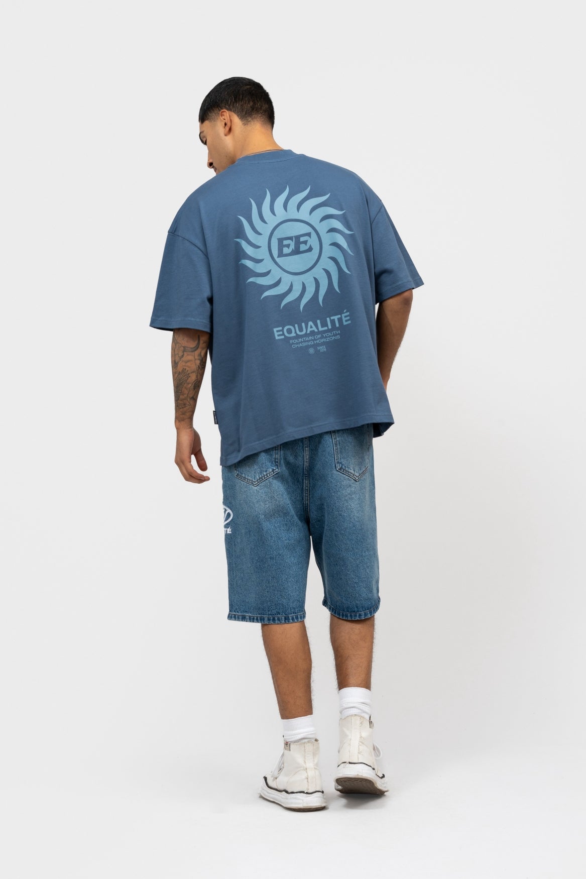 SUNNY BOXY FIT TEE | NAVY & LIGHT BLUE