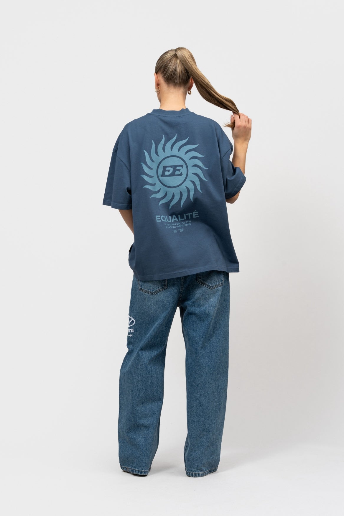 SUNNY BOXY FIT TEE | NAVY & LIGHT BLUE