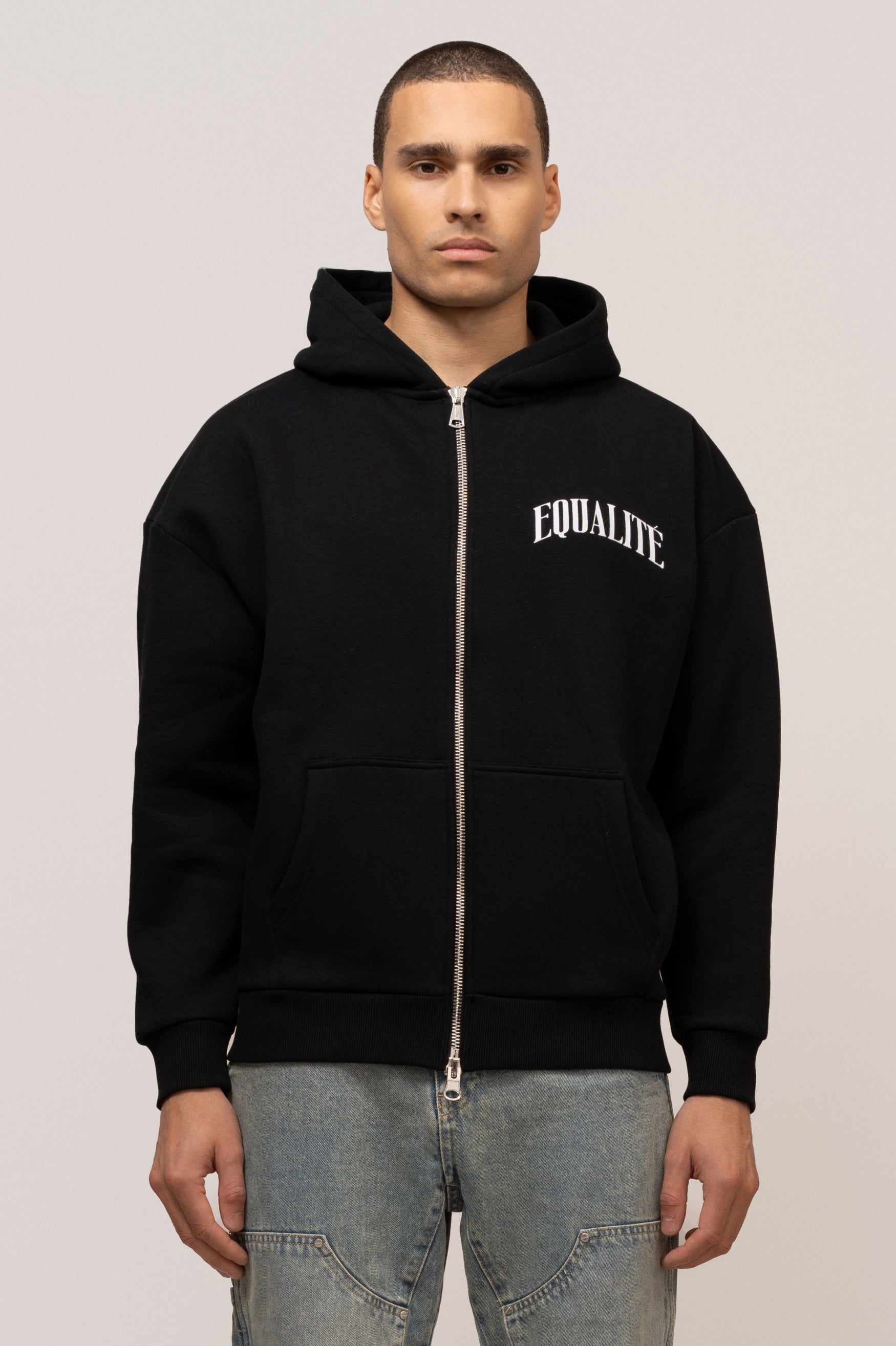 OLIVER OVERSIZED FULL ZIP HOODIE | BLACK & WHITE