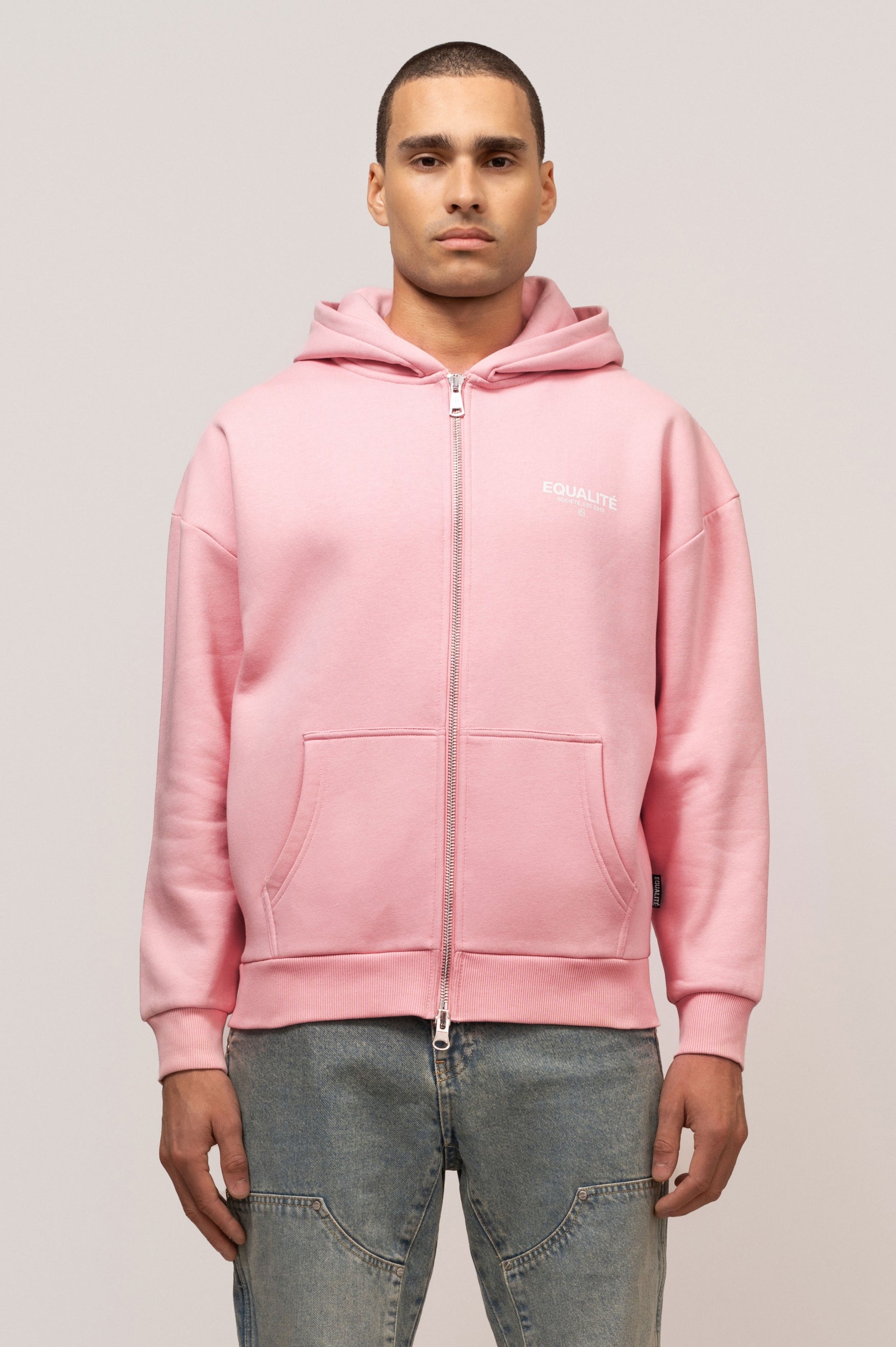 SOCIETÉ OVERSIZED FULL ZIP HOODIE | PINK & OFF-WHITE