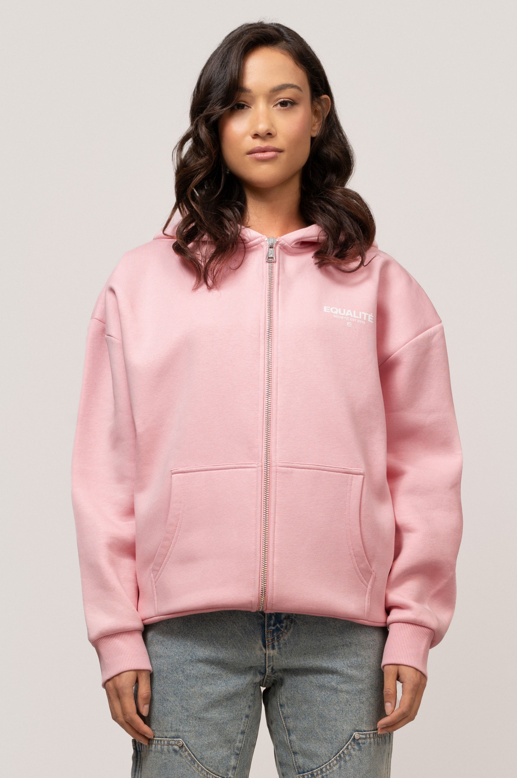 Societé Oversized Full Zip Hoodie | Pink & Off-White