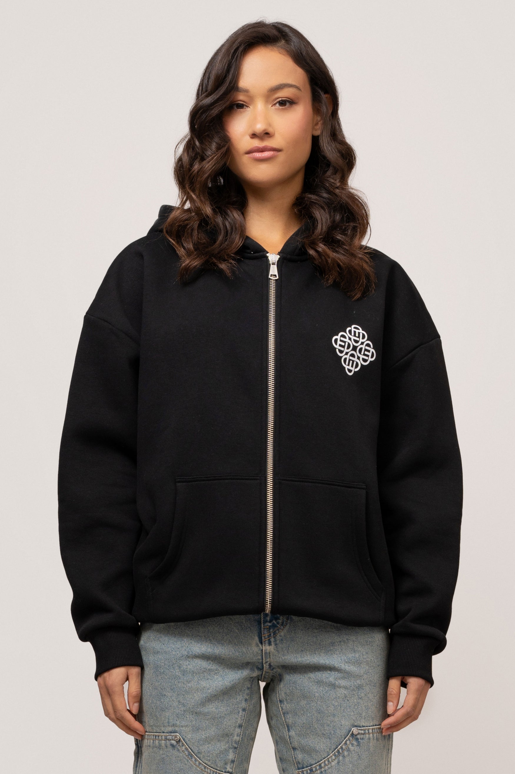 Symbol oversized full zip hoodie | Black & White