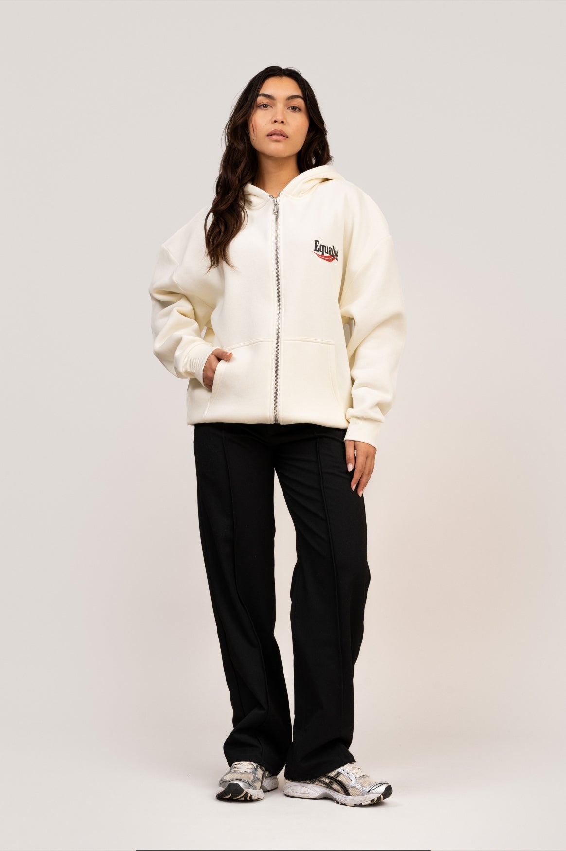 TYRZA OVERSIZED FULL ZIP HOODIE | OFF-WHITE